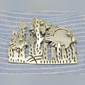 VTG 90s Y2K Angel Fish Brooch .925 Solid Silver Ocean Life Scene Handmade Mexico